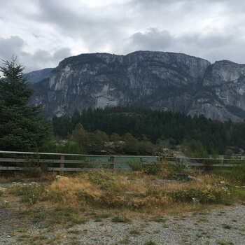 photo of the Squamish Chief and beautiful lush green forest in Squamish, BC